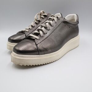 Homers Artisan Pewter Metallic Leather Platform Sneakers Made in Spain Size 40